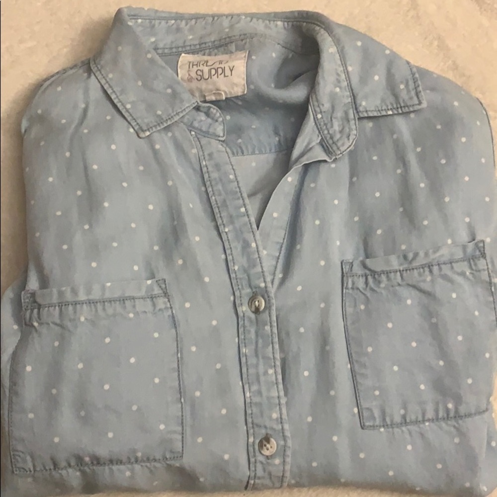 polka dot denim shirt